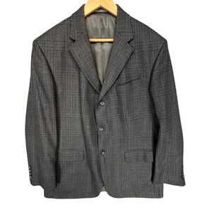 Oscar de‎ la Renta Men's Gray Plaid Lambswool Tweed Blazer Sport Coat Jacket 44R